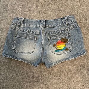 Lilu Denim Shorts Women Sz 7 Embroidered Sun Palm Trees Low Rise Stretch